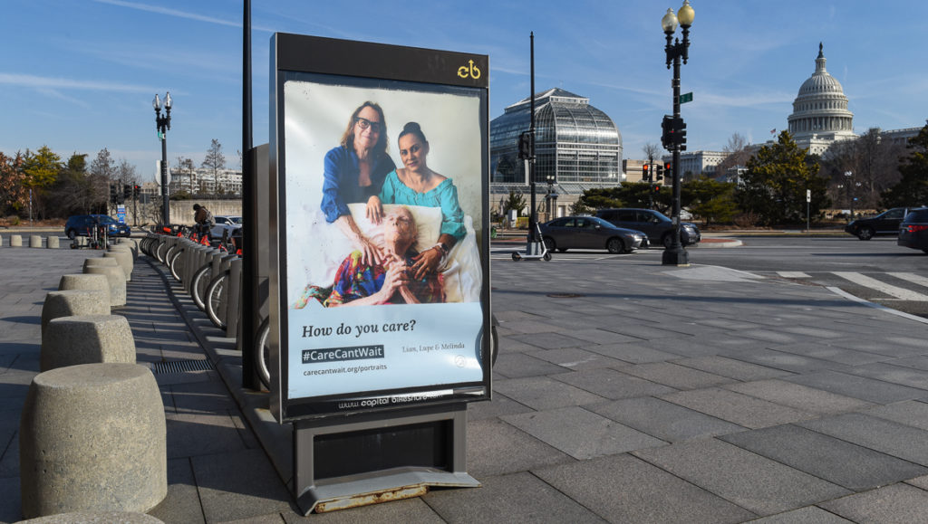 Portraits of care ad on bike share in DC