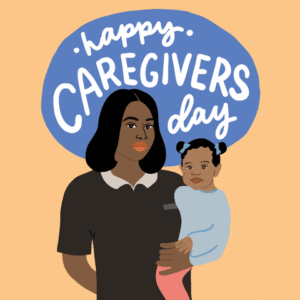 Happy Caregivers day illustration of a black woman holding her child