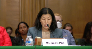 Ai-jen Poo, President and co-founder of the National Domestic Workers Alliance (NDWA) and Executive Director of Caring Across Generations, testifying before the Senate Committee on Banking, Housing, and Urban Affairs Subcommittee on Economic Policy.