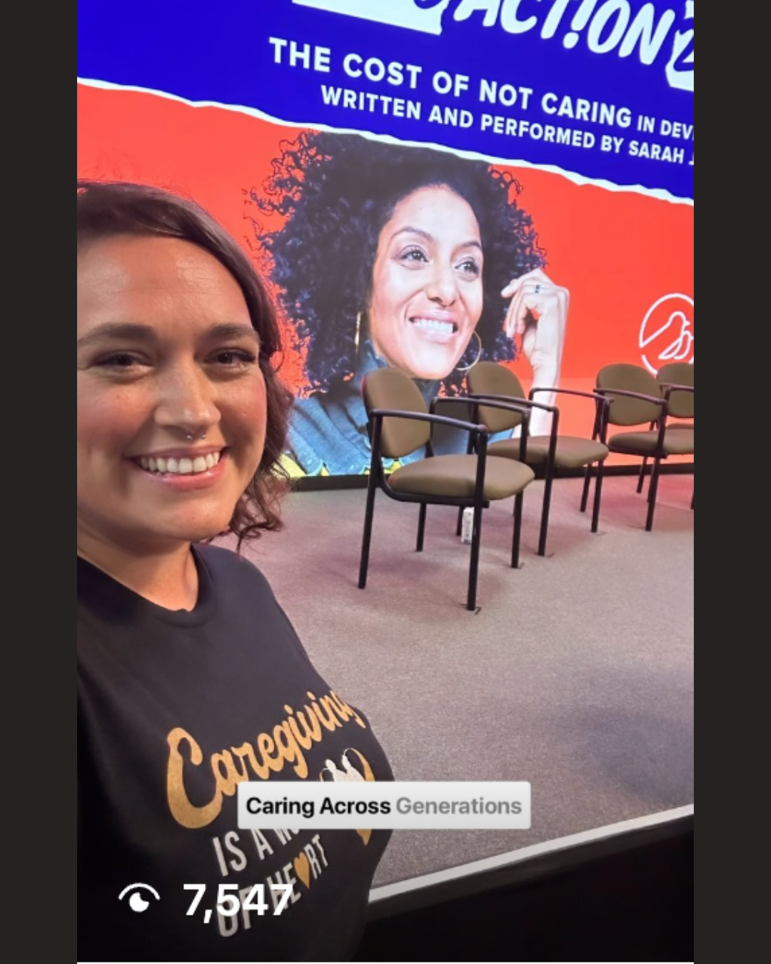 A screenshot of a Instagram reel of a woman attending an event.