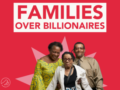 A graphic featuring a black family with a red background and pink start with text saying, 