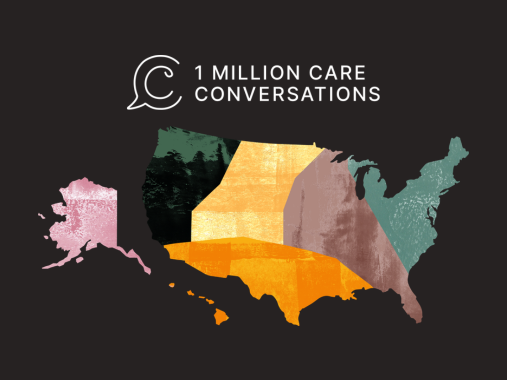 Image shows a map and the 1 Million Care Conversations logo